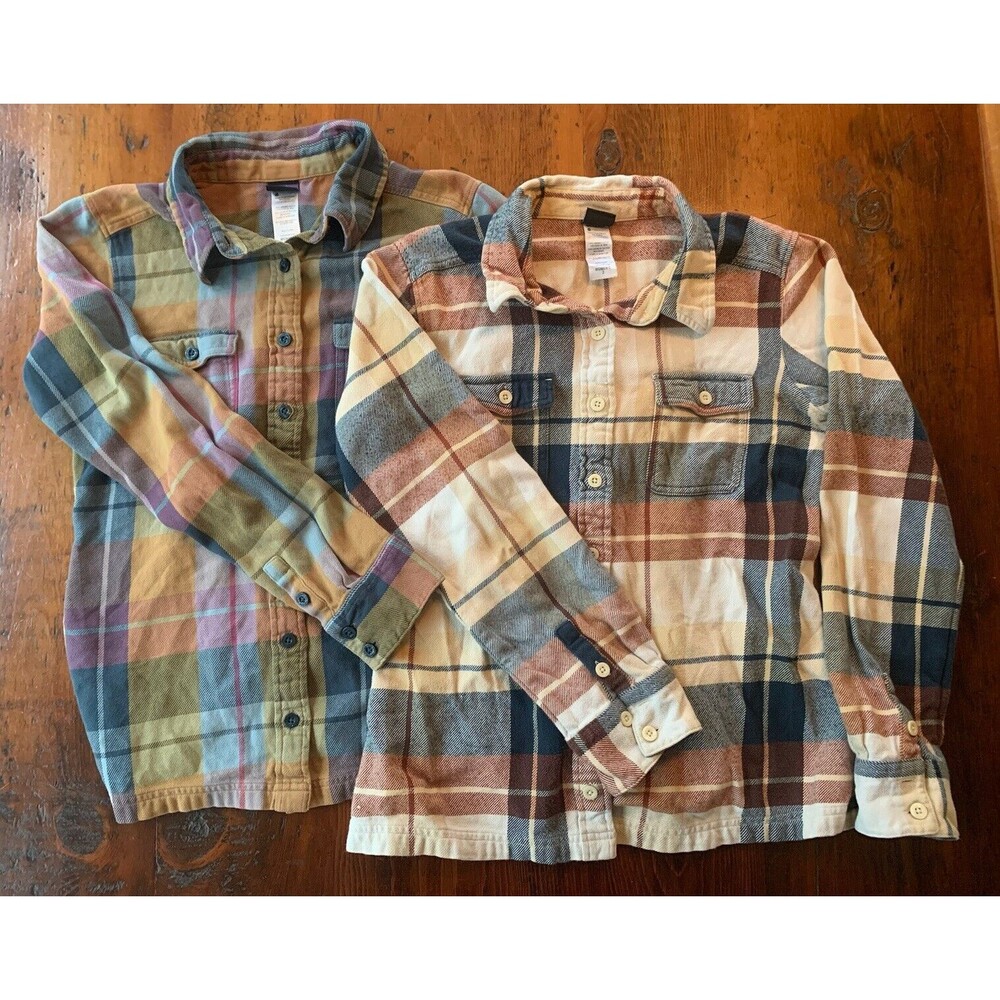 (LOT OF 2) Women’s Patagonia Fjord Long Sleeve Plaid Cotton Flannel Shirt Size 2